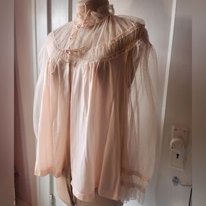 Vintage 60s Pale Pink Bed Jacket Chiffon Nylon